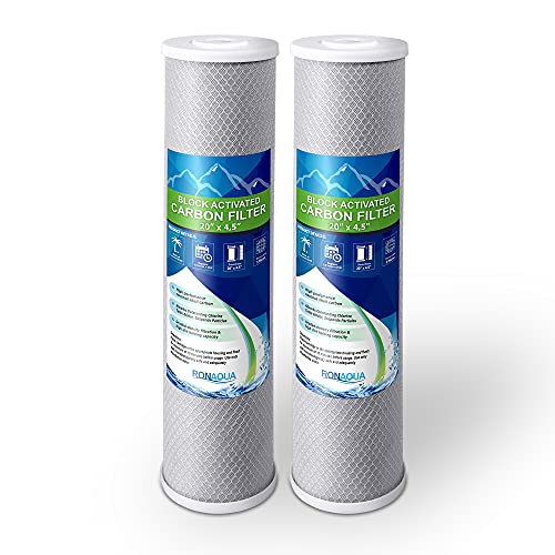 High Capacity Coconut Shell Carbon Block Water Filter 5 Micron Cartridge 4.5" x 20" for Universal Whole House System WELL (2 Count)