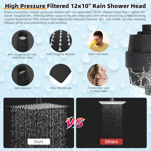 All Metal 12'' Filtered Rainfall Shower Head with Handheld Combo