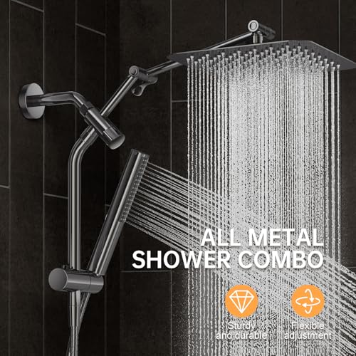 All Metal 10" Luxurious Gray Rain Shower Heads with Handheld Spray