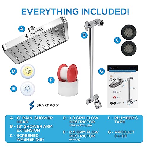 8" Square Rain Shower Head with 16" Shower Arm