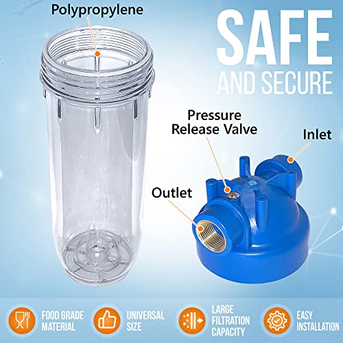 10 Inches European Design Transparent Standard Whole House Water Filter System with Presser Relief Valve