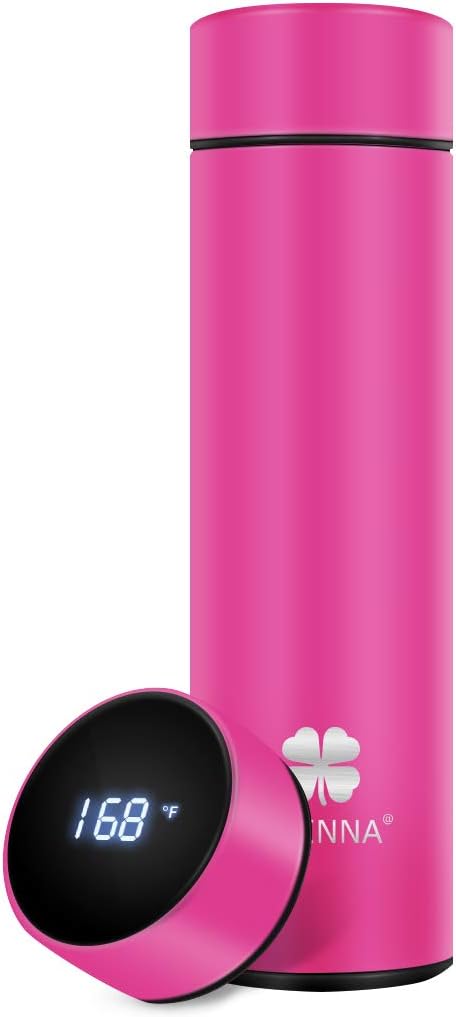 Insulated bottle,Coffee bottle,Tea Infuser Bottle,Smart Sports Water Bottle with LED Temperature Display,Double Wall Vacuum Insulated Water Bottle, Stay Hot/Cold for 24 Hr (Red)