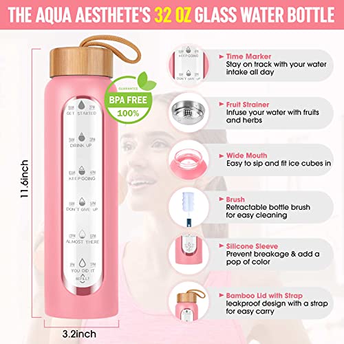 Glass Water Bottles 32 Oz with Silicone Sleeve