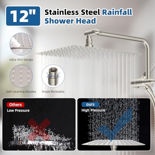 12" Metal Rainfall Shower Head with 10