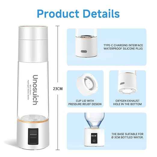 Hydrogen Water Bottle Generator - Up to 5000PPB High Concentration, SPE & PEM Tech for Pure Hydrogen, Portable Rechargeable Ionizer for Travel & Home, Healthy Antioxidant Gift
