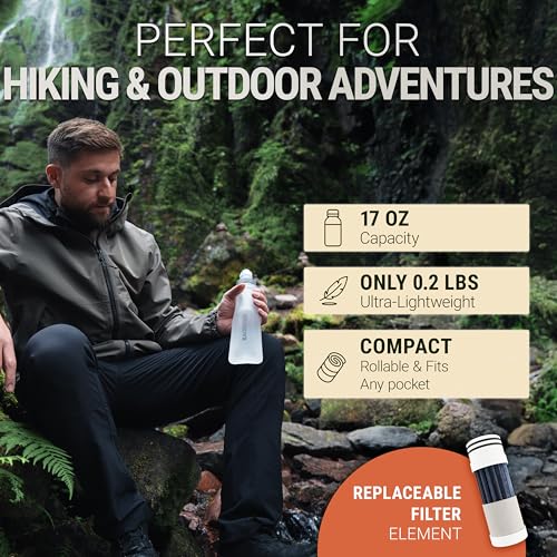 Squeeze Collapsible Water Filter Bottle for Camping