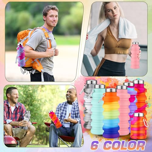 20 Pack Collapsible Water Bottles Bulk Foldable Water Bottles 17oz Silicone Portable Leak Proof Reusable Sports with Clip for Travel Hiking Camping Outdoor