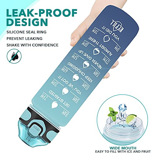 32 oz Drinking Water Bottle with Times to Drink and Straw