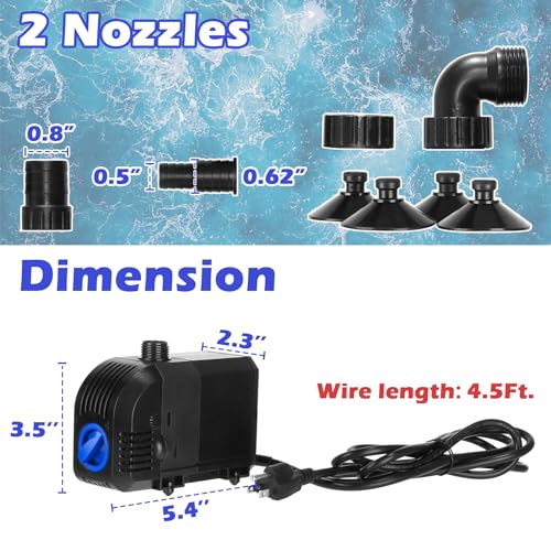 Submersible Water Pump 520GPH Aquarium Pump w