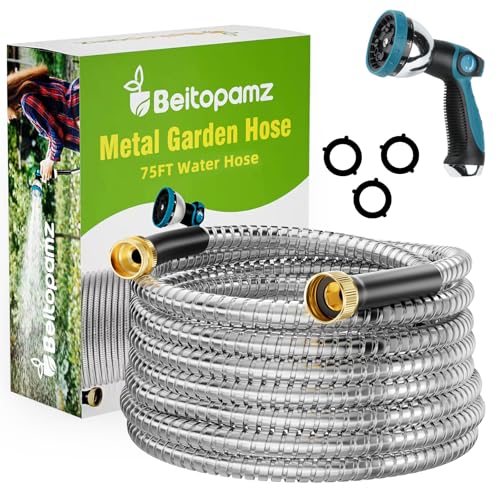Metal Garden Hose 75 ft with Nozzle (75 Foot)