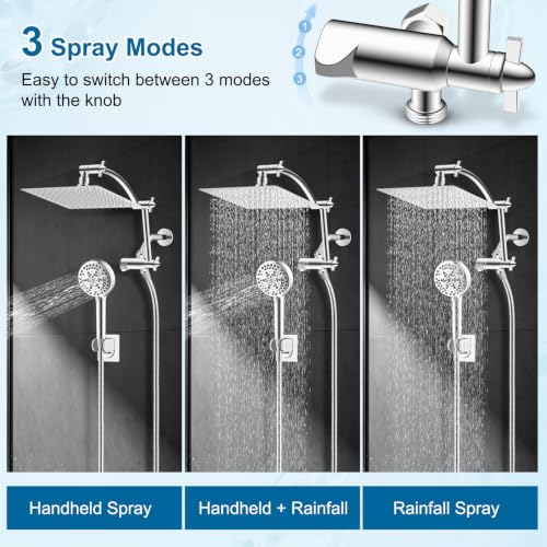 All Metal 8" High Pressure Rain Shower Head Combo