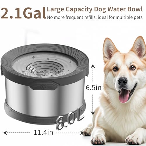 8L Dog Water Bowl No Spill 2.1 Gallon Stainless Steel Water Bowl for Dogs 270oz Large Capacity No Splash Slow Drinking Feeder with Anti