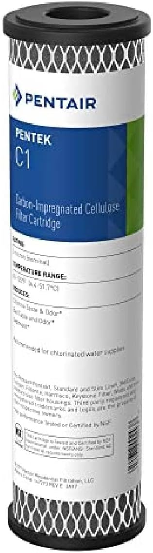 Pentair Pentek C1 Carbon Water Filter, 10-Inch, Under Sink Dual Purpose Powdered Activated Carbon-Impregnated Cellulose Replacement Cartridge, 10
