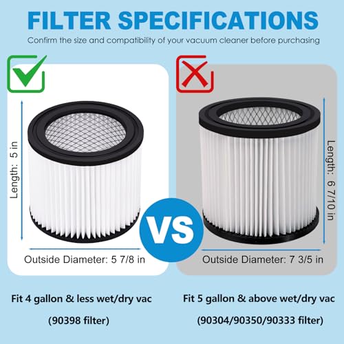 90398 Shop Vac Filters Replacement for Shop Vac 9039800 903‑98‑00 (4 Count)
