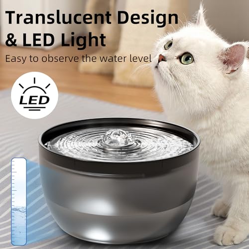 W8 Quiet Stainless Steel Dog & Cat Water Fountain with LED Light