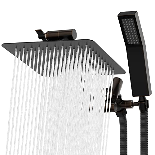 All Metal Shower Head 8" Dual Square Shower Head With Handheld Wand 71in Hose Set