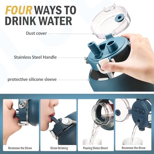 84oz Water Bottle Glass with Stainless Steel Handle Large 2.5l Water Bottle with Time Markers and Silicone Sleeve Half Gallon Water Jug BPA Free for Gym Daily Use