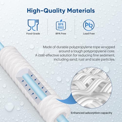 50 Micron 10"x2.5" Whole House String Wound Sediment Filter for Well Water (6 Count)