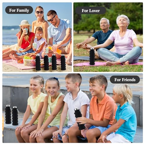 4 Pcs Collapsible Water Bottles 17 oz Reusable Silicone Foldable Travel Water Bottle Portable Leak Proof Sports Water Bottles for Gym Camping Hiking (4 Count)