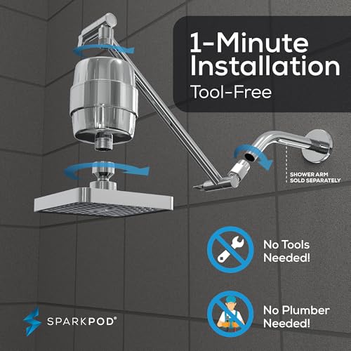 6" High Pressure Rain Shower Head with 23 Stage Filter Capsule & 11 Inch Adjustable Shower Arm Extension