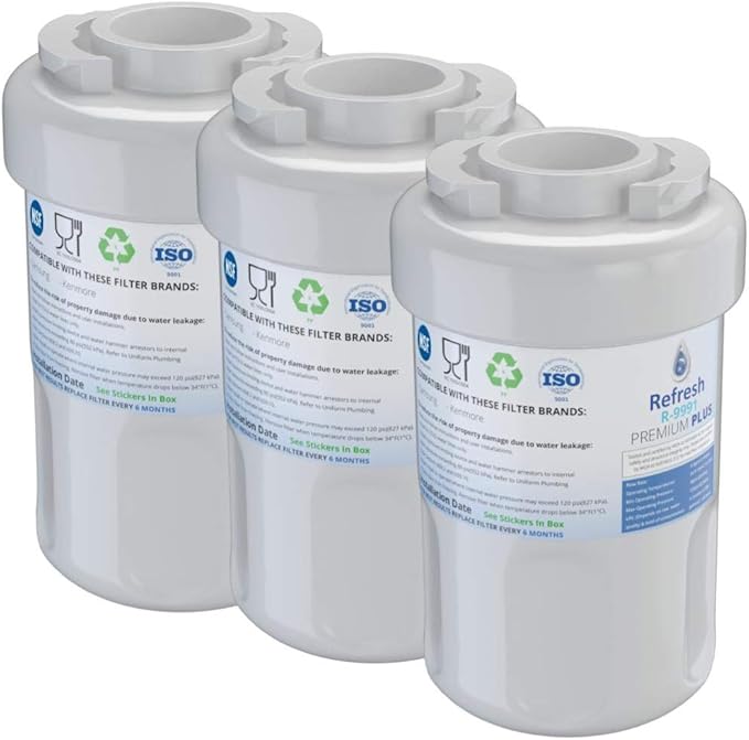 Refresh Premium Replacement Refrigerator Water Filter Compatible with GE Smartwater MWF GWF, MWFP, MWFA and Kenmore 46-9991, 469991, 9991 Refrigerator Water Filter (3 Pack)