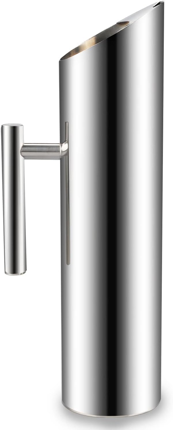 Stainless Steel Water Pitcher Carafe with Ice Guard 70 Ounces Capacity Chrome Plated Mirror Finish by MUGLIO