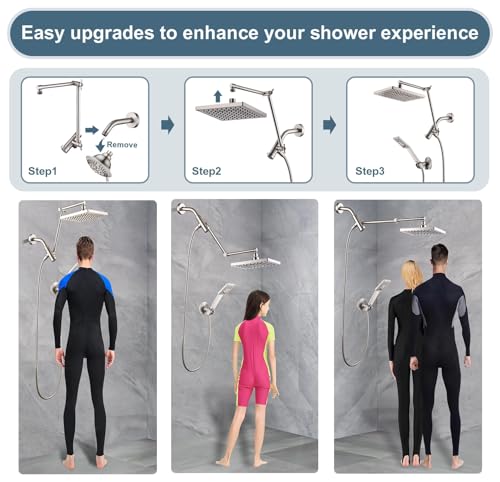 High Pressure Rain Shower Head Combo with Double Extension Arm
