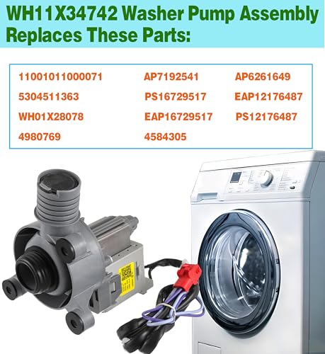 Upgraded) WH11X34742 Washer Pump Assembly Fit for Frigidaire 11001011000071 5304511363 FFTW4120SW Washing Machine Drain Pump Motor