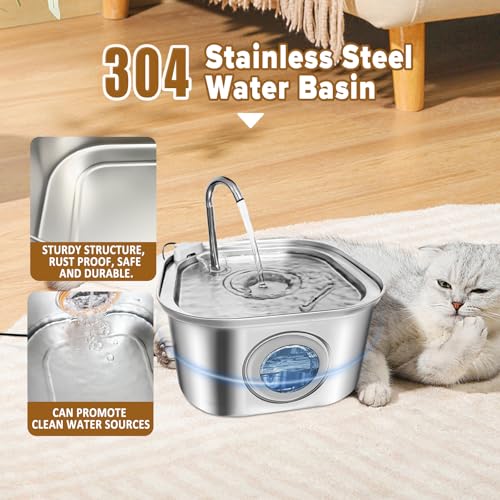 Cat Water Fountain.Stainless Steel Pet Water Dispenser Bowl