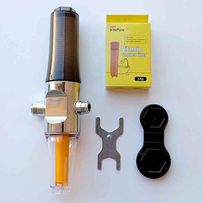 Sonaki Inline 6 Stage Vitamin C Shower Filter Removes Chlorine And Impurities Hard Water Shower Filter Softens Water -Younger Healthier Skin & Hair, Relieves Dandruff, Dry Skin & Better Overall Health