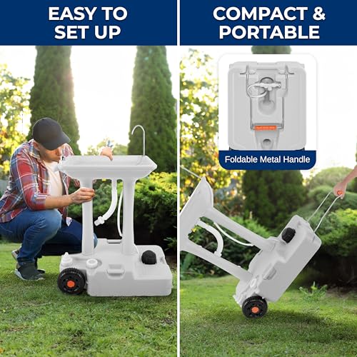7+ Gal Portable Hand Wash Station with Wheels & Foot Pump