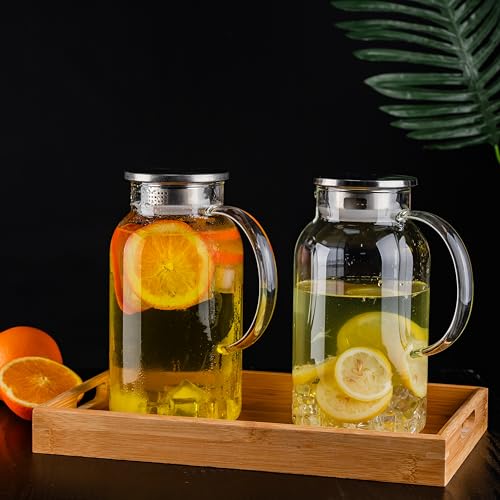 Round Glass Pitcher with Lid & Spout (2 Count)