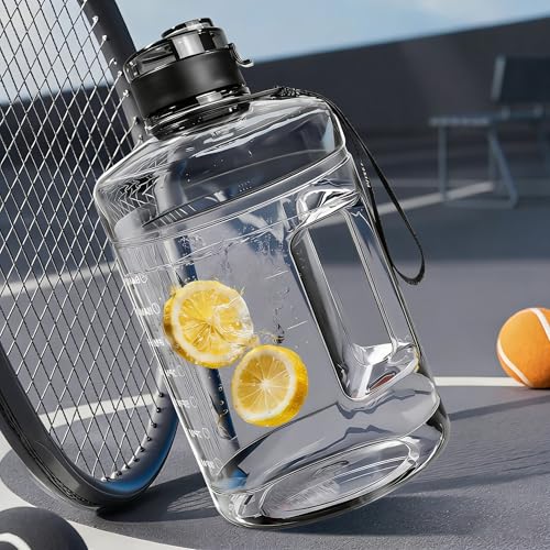 Large Water Bottle with Motivational Time Marker & Straw & Handle