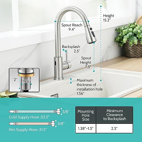 Touchless Kitchen Faucet with Pull Down Sprayer Brushed Nickel