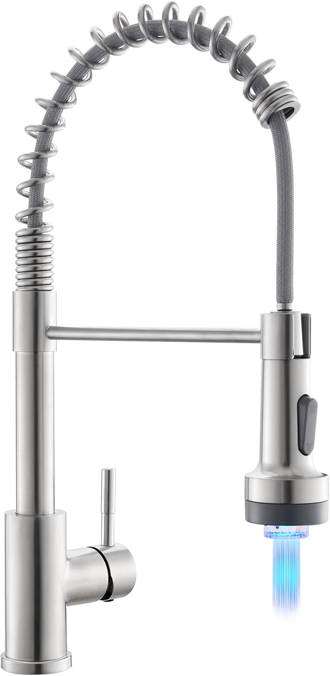 GIMILI Kitchen Faucet with Pull Down Sprayer Single Hole Stainless Steel LED Faucet, Suitable for Farmhouses, RV, Laundry Room, Outdoor, and Campers. Llave para fregadero de cocina Brushed Nickel