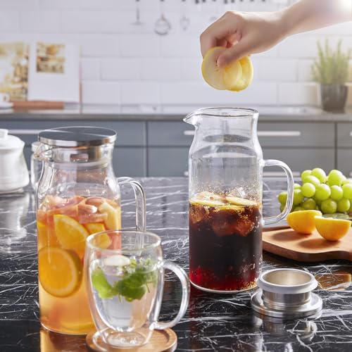 1.2 Liter 40 oz Small Glass Pitcher with Lid and Handle