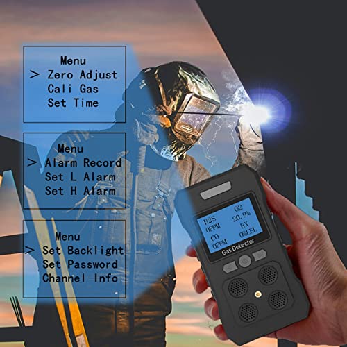 4 Gas Monitor Rechargeable Portable Gas Detector H2S O2 CO and LEL Multi Gas Monitor Professional Gas Sniffer with LCD Display Sound Light Vibration Alarm Mode
