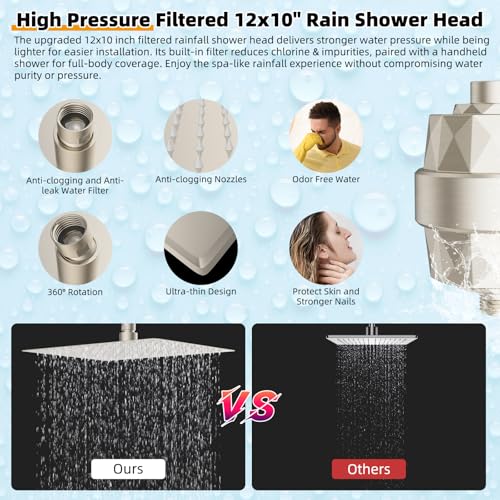 Metal 12'' Filtered Rainfall Shower Head with Handheld Combo