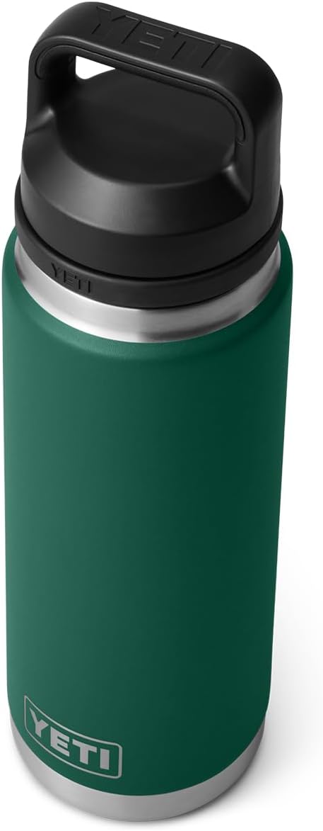 YETI Rambler 26 oz Bottle, Leakproof, Vacuum Insulated, Stainless Steel with Chug Cap, Black Forest Green