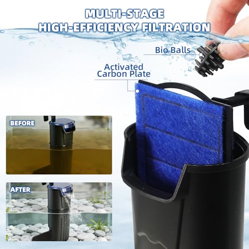 Turtle Tank Filter Aquarium Internal Filter for 3 to 20 Gallon Fish Tank