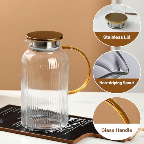 Glass Pitcher with Lid 2 Pack 68 oz Vertical Stripes Water Pitcher (2 Count)