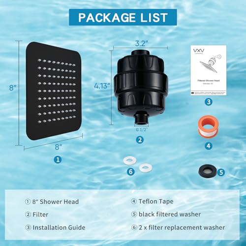 8'' High Pressure Filtered Shower Head Combo 20 Stage Shower Filter for Hard Water