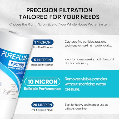 10 Micron 10" x 4.5" Whole House Sediment Home Water Filter Replacement Cartridge for Culligan RFC (2 Count)