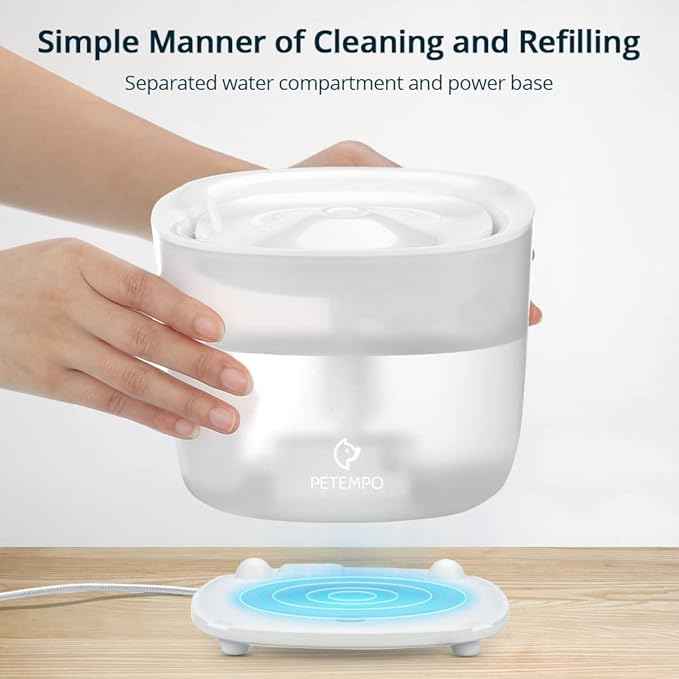 Cat Water Fountain with Wireless Pump, 68oz/2L Ultra Quiet Cat Fountain, Automatic Pet Drinking Fountain for Cats Dogs Inside with 2 Flow Modes, LED Light Indicator, Filter Included,White