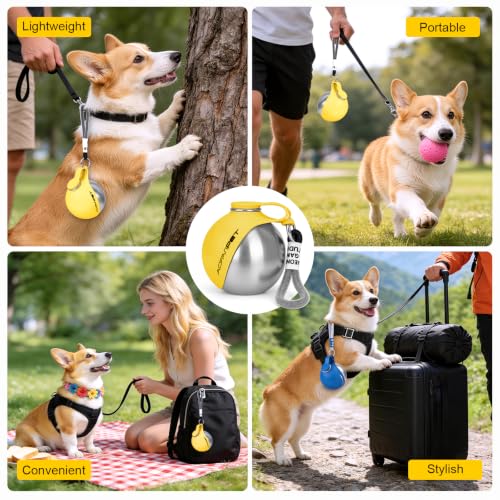 Portable Dog Water Bottle 10oz Stainless Steel Travel Dog Water Dispenser with Bowl No