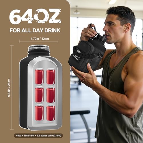 64 oz Tactical Water Bottle with MOLLE Bottle Pouch & 3 Lids