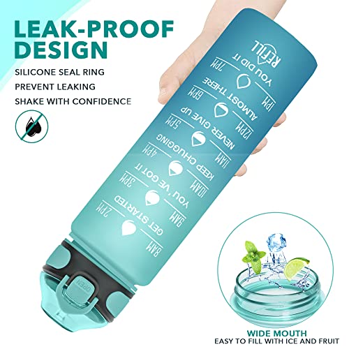 32 oz Drinking Water Bottle with Times to Drink and Straw