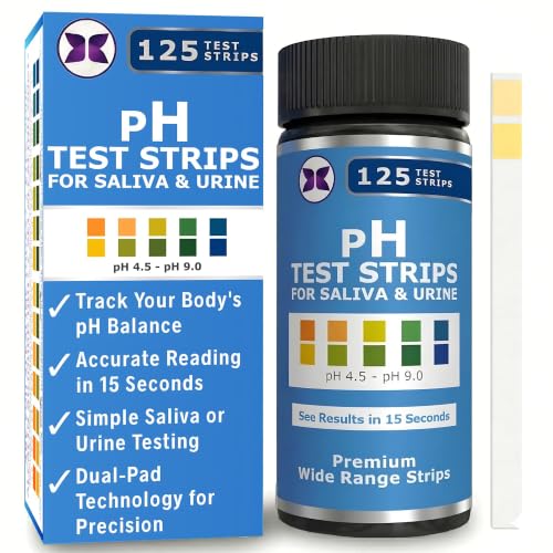 pH Test Strips for Testing Alkaline and Acid Levels in The Body. Track & Monitor Your pH Level Using Saliva and Urine. pH Tester for Highly Accurate Results in Seconds. (125 Count)