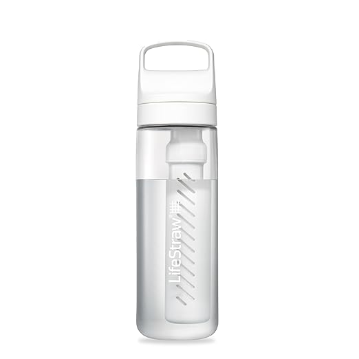 LifeStraw Go Series – BPA-Free Water Filter Bottle for Travel and Everyday use removes Bacteria, parasites and microplastics, Improves Taste, 22oz; Clear