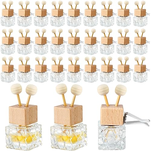 30 Pack Car Diffuser Bottles Glass Wood Cap with Vent Clip (30 Count)